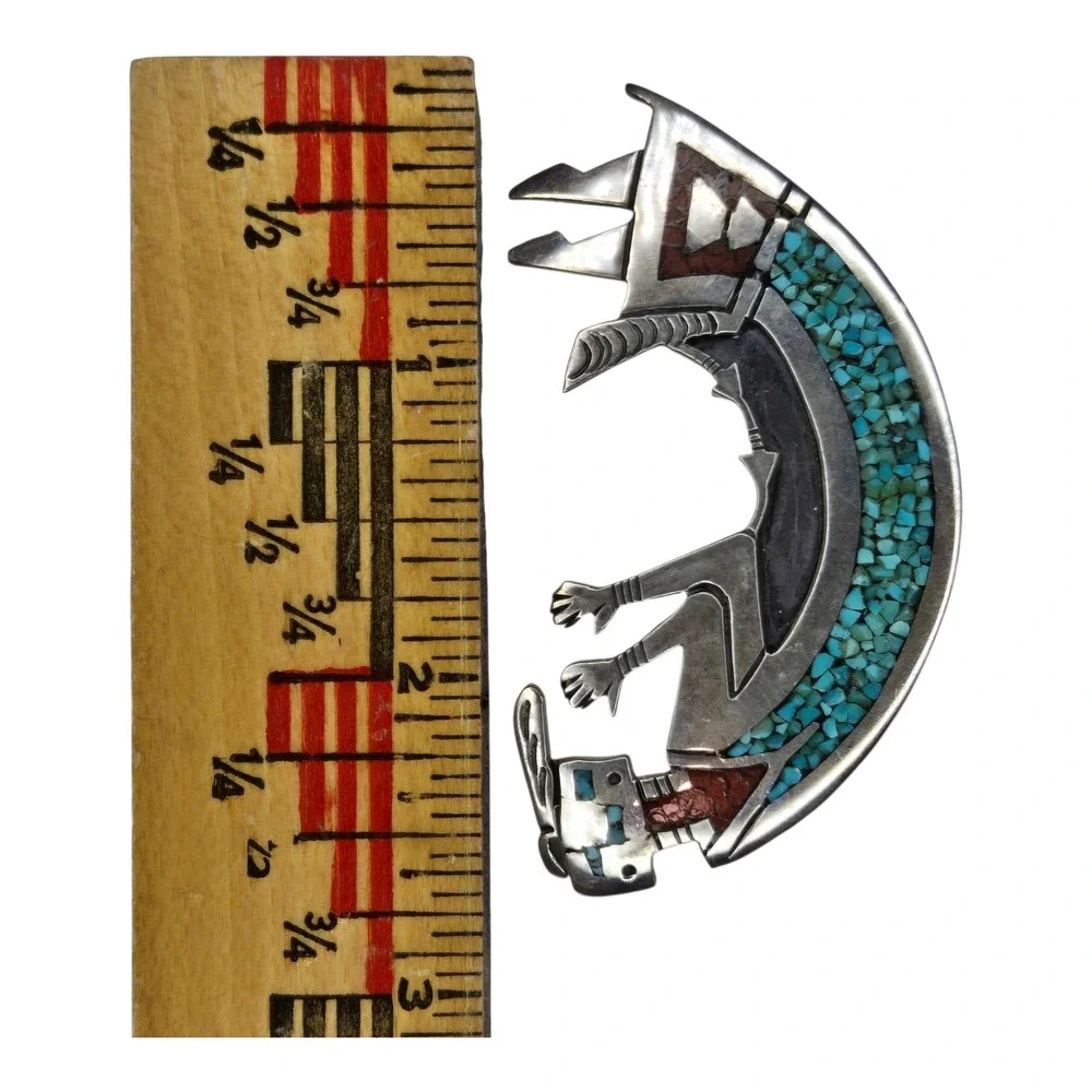 Tommy Singer Navajo Sterling Silver Rainbow Man Chip Inlay Barrette